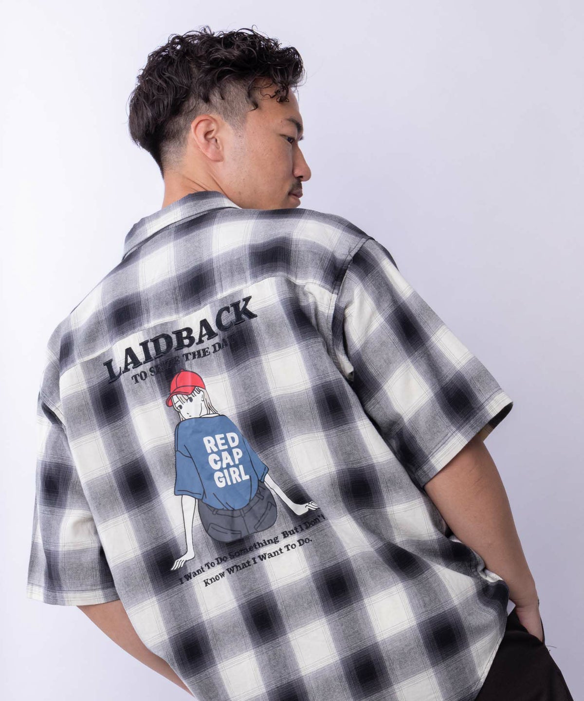 RED CAP GIRL オンブレーチェックバック刺繍＆プリント半袖シャツ メンズ