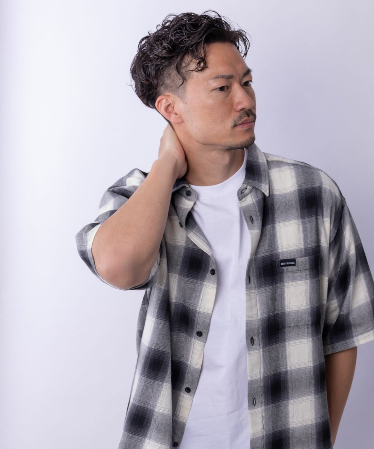 RED CAP GIRL オンブレーチェックバック刺繍＆プリント半袖シャツ メンズ