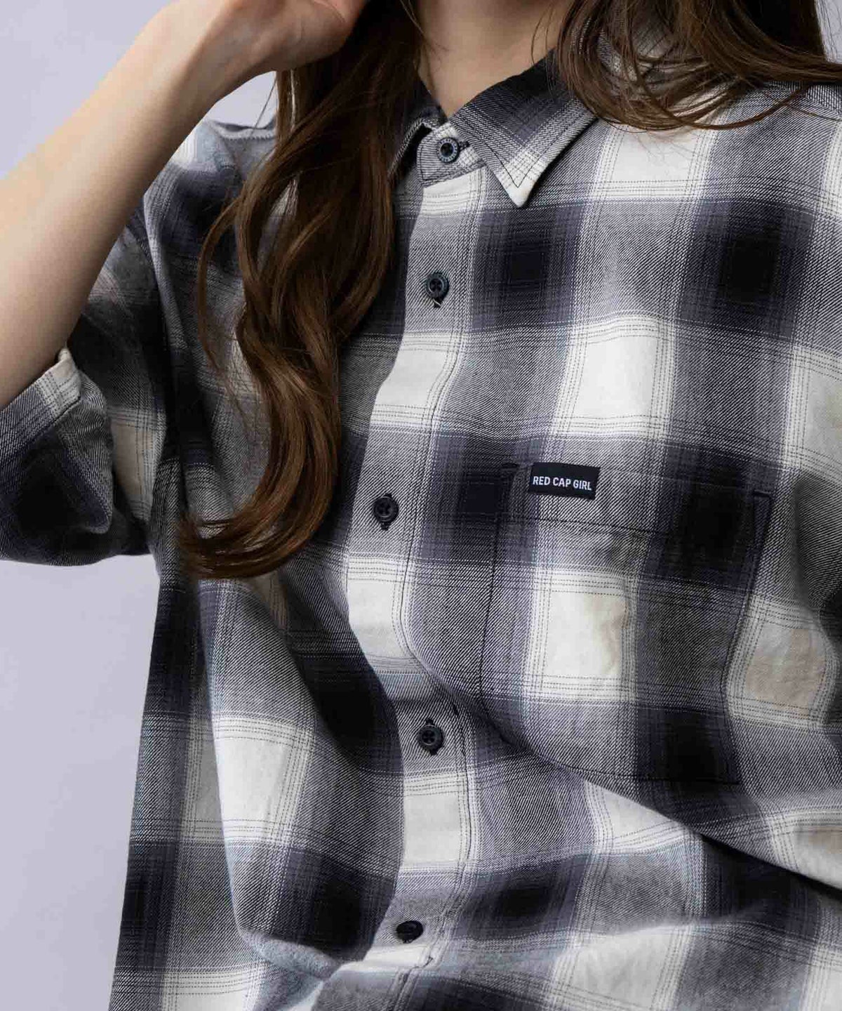 RED CAP GIRL オンブレーチェックバック刺繍＆プリント半袖シャツ メンズ