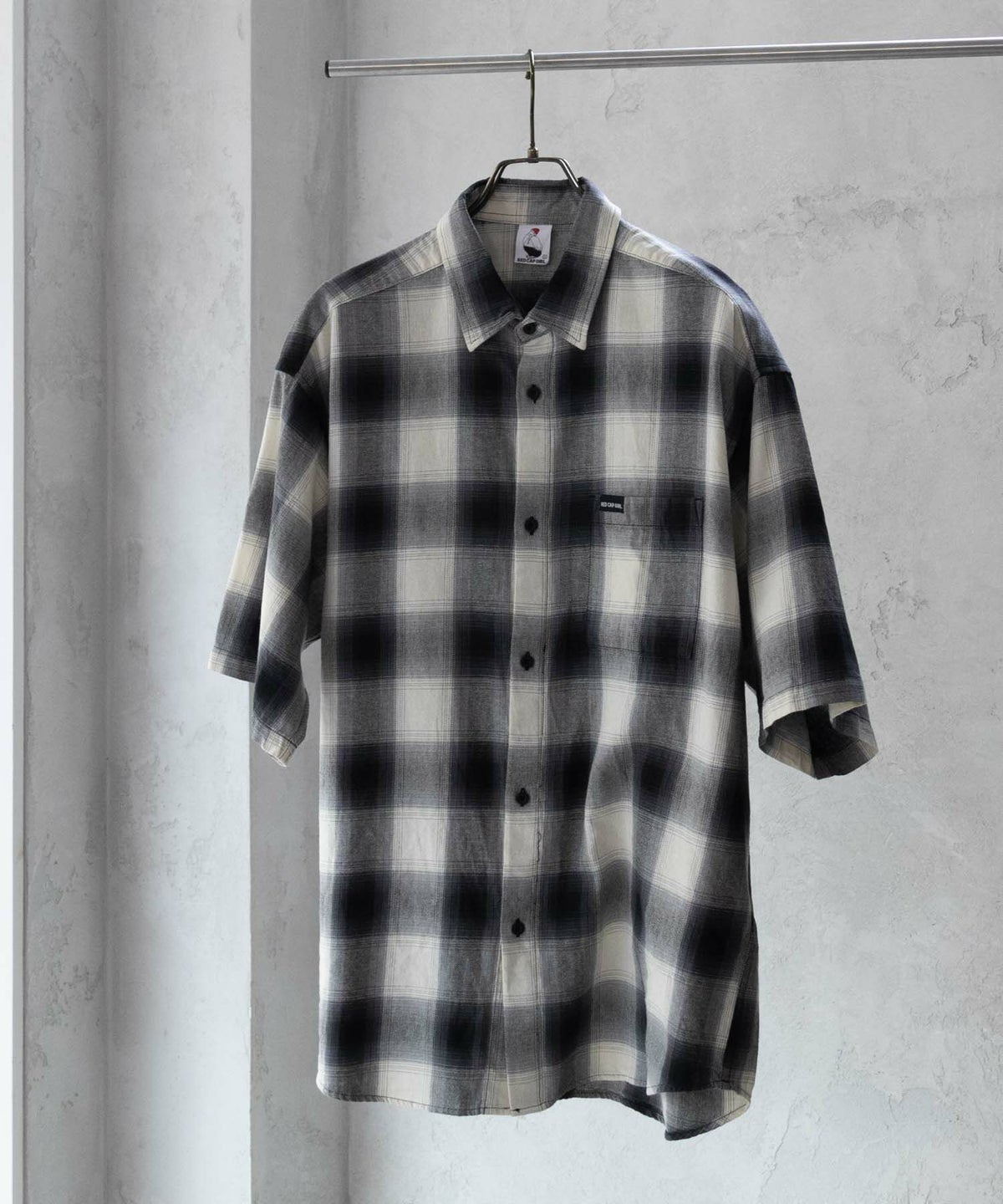 RED CAP GIRL オンブレーチェックバック刺繍＆プリント半袖シャツ メンズ