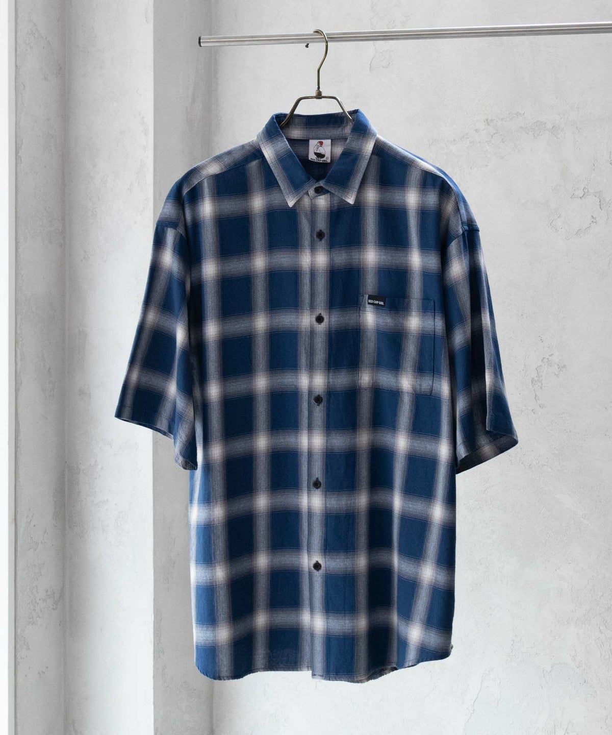 RED CAP GIRL オンブレーチェックバック刺繍＆プリント半袖シャツ メンズ