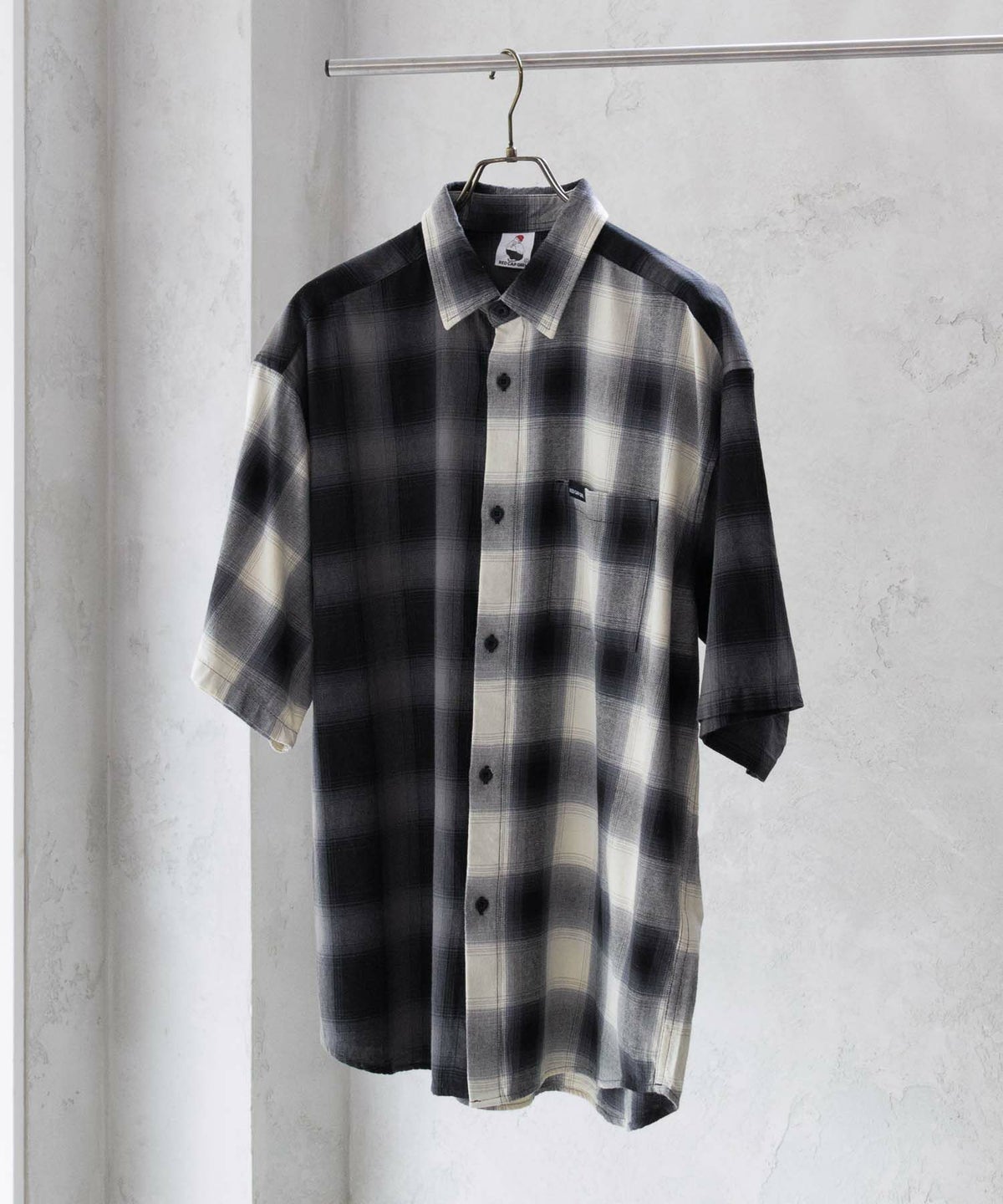 RED CAP GIRL オンブレーチェックバック刺繍＆プリント半袖シャツ メンズ