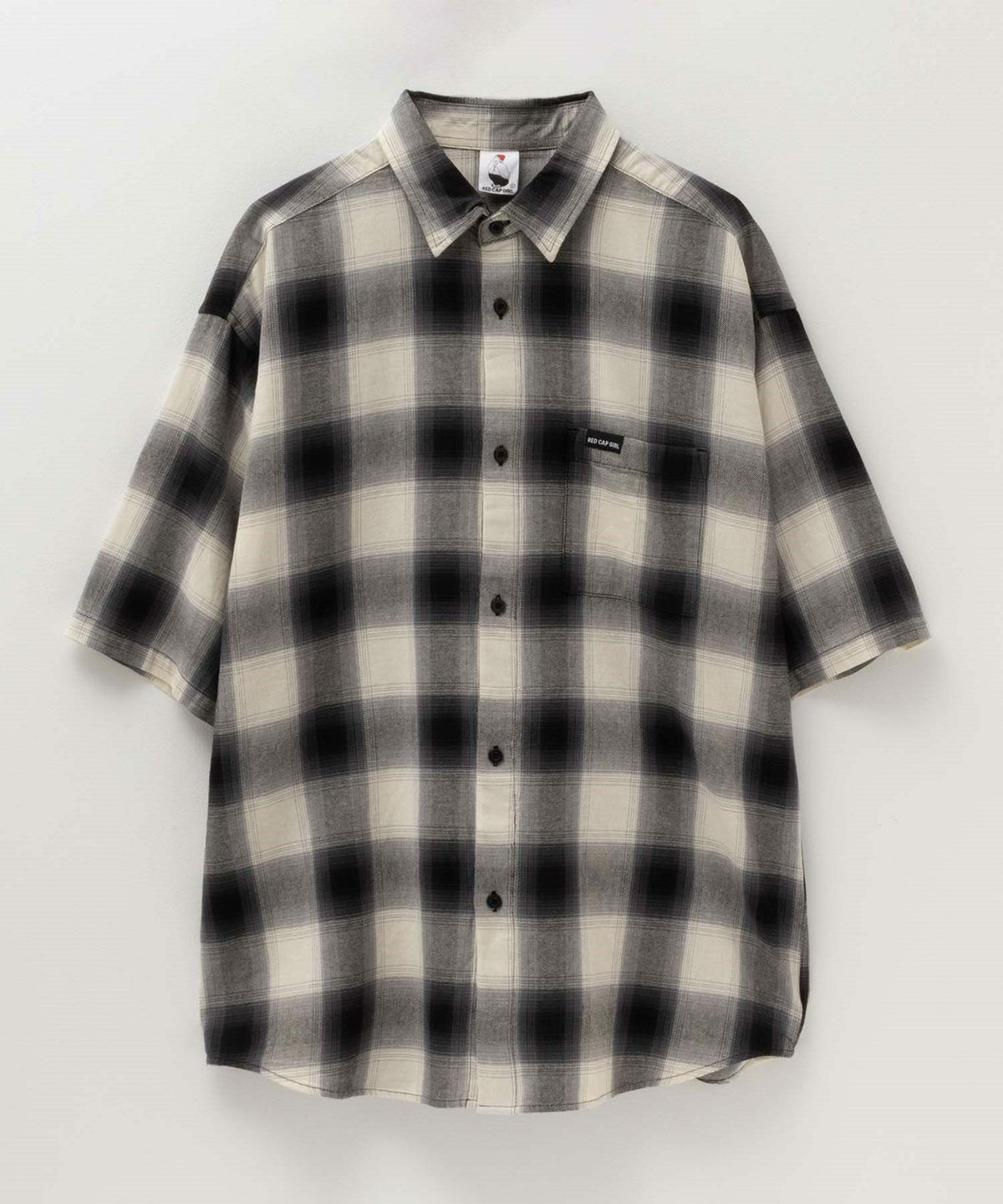 RED CAP GIRL オンブレーチェックバック刺繍＆プリント半袖シャツ メンズ