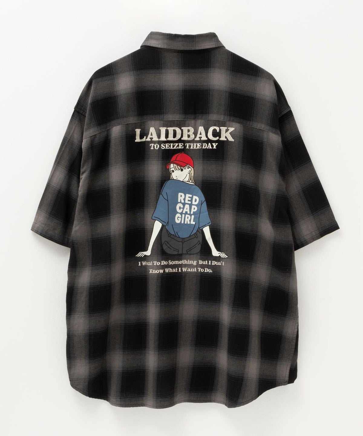 RED CAP GIRL オンブレーチェックバック刺繍＆プリント半袖シャツ メンズ