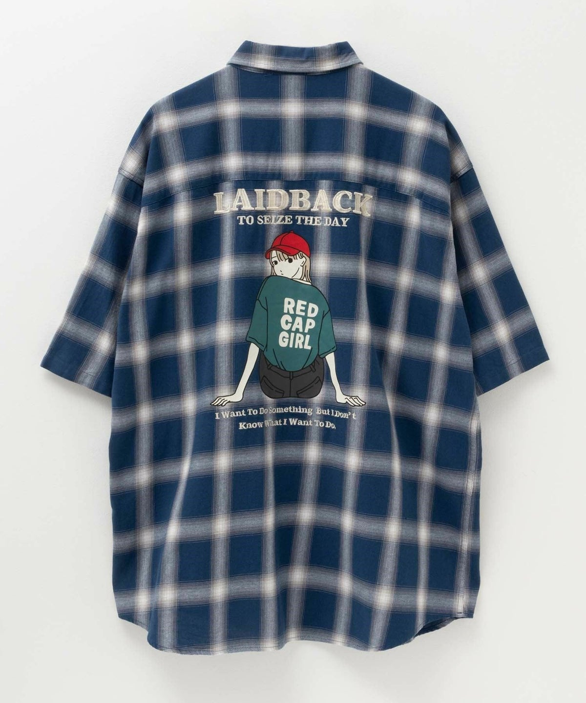 RED CAP GIRL オンブレーチェックバック刺繍＆プリント半袖シャツ メンズ