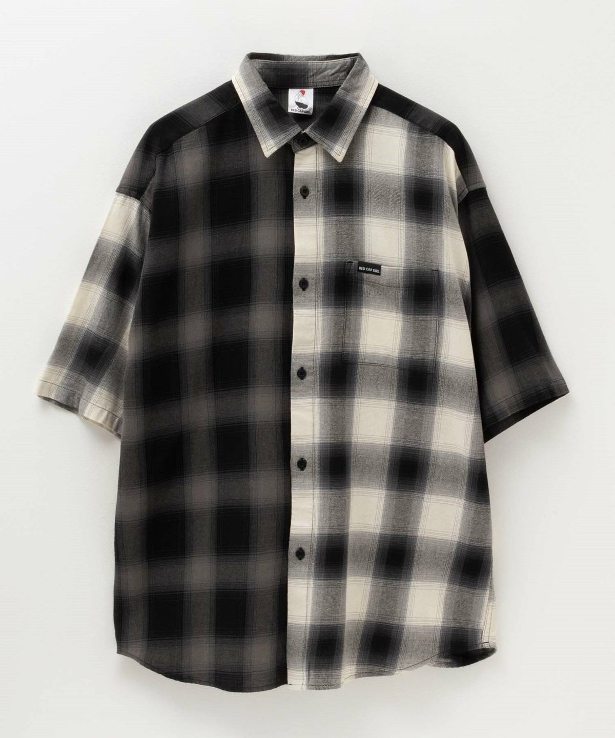RED CAP GIRL オンブレーチェックバック刺繍＆プリント半袖シャツ メンズ