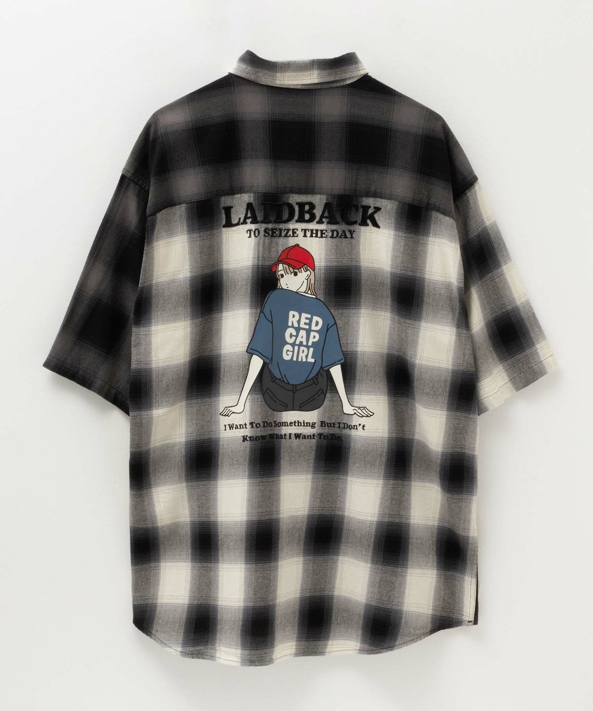 RED CAP GIRL オンブレーチェックバック刺繍＆プリント半袖シャツ メンズ