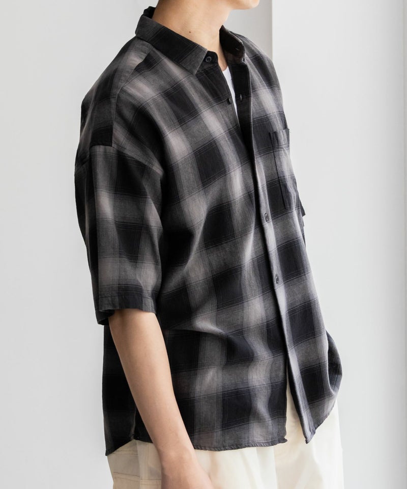 【オンラインストア限定】NAIVE MAGIC  オンブレーチェックルーズサイズ半袖シャツ メンズ商品画像-9