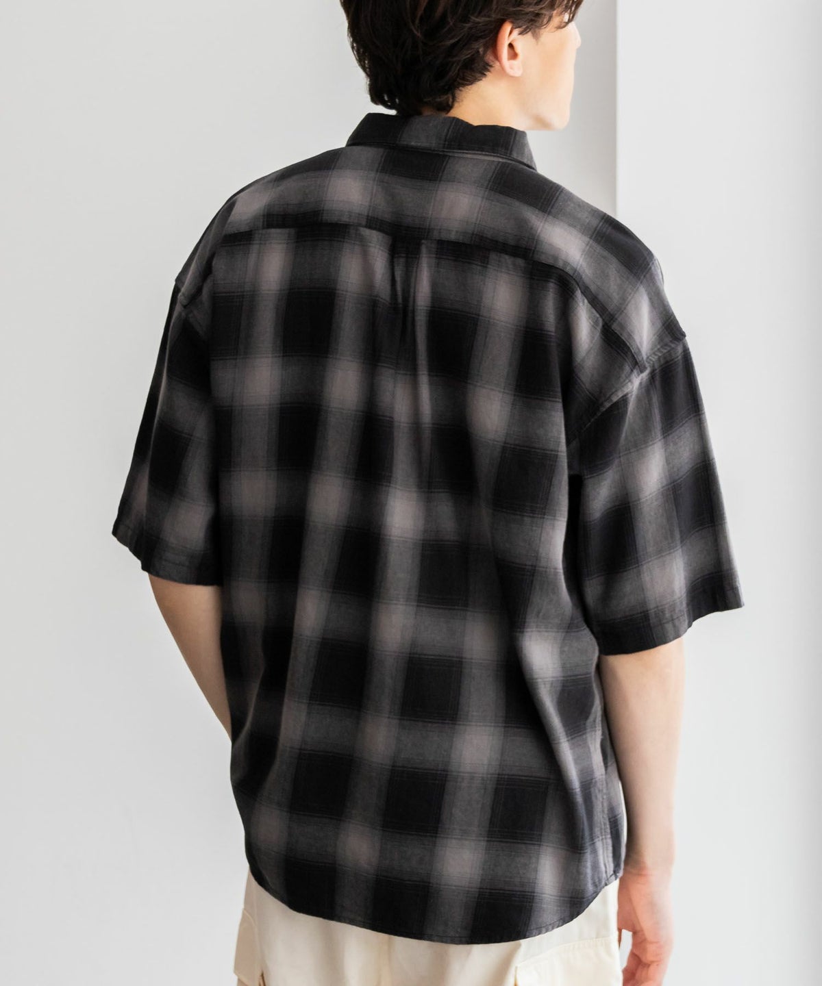 NAIVE MAGIC オンブレーチェックルーズサイズ半袖シャツ メンズ