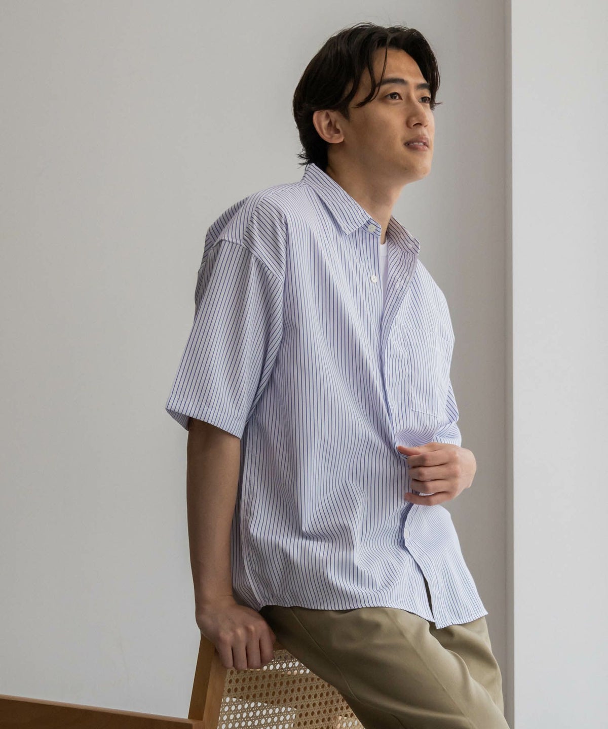 NAIVE MAGIC ポリエステルブロード ルーズサイズ半袖シャツ メンズ