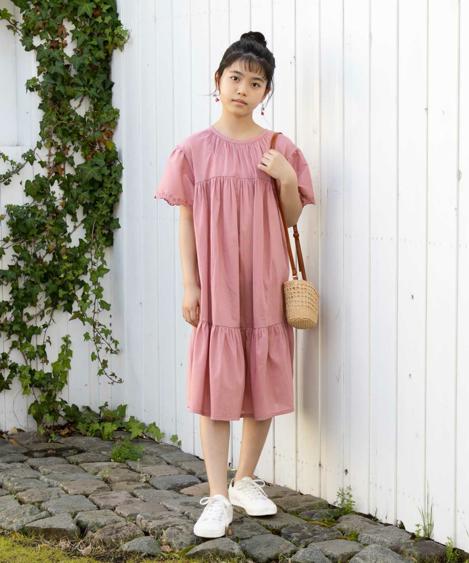 あちゃちゅむ　号泣少女ワンピース NAVY インドファブリック ギャザーワンピース キッズ