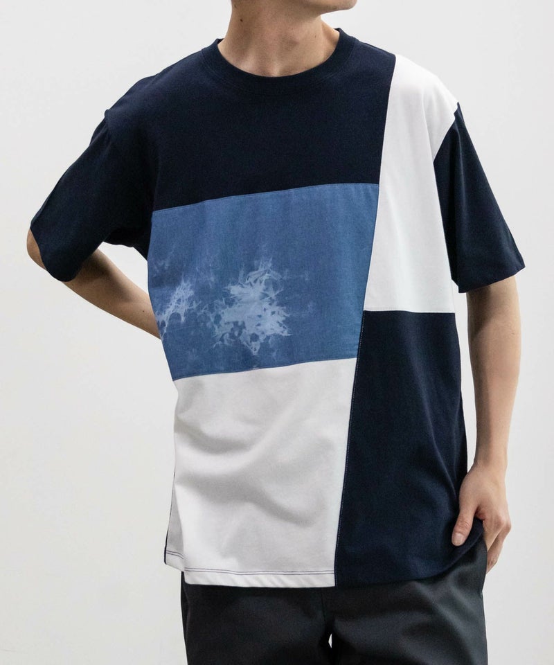 NAVY SARARI ブロック切替え半袖Tシャツ メンズ メール便 対応商品商品画像-3