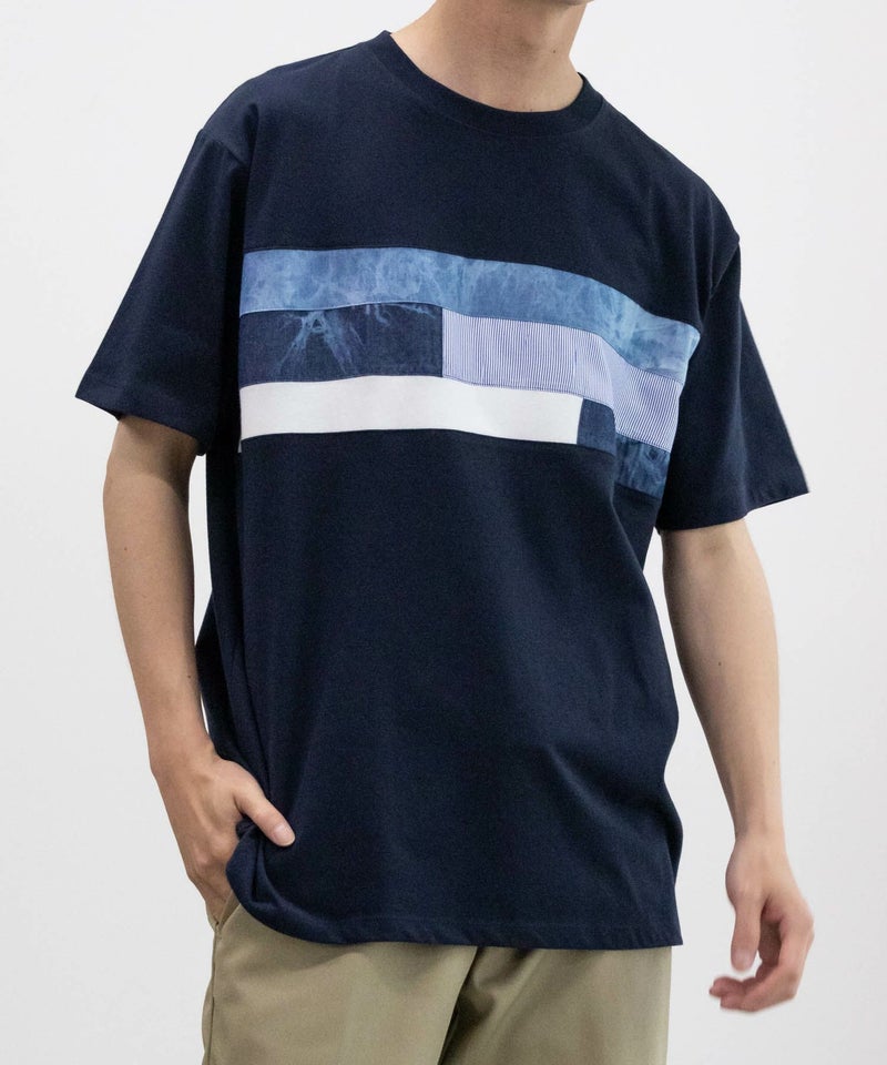 NAVY SARARI パネル切替えTシャツ メンズ メール便 対応商品商品画像-3