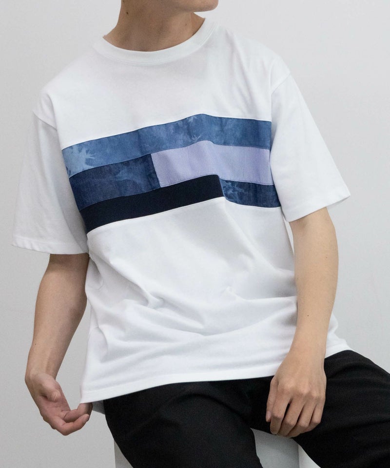 NAVY SARARI パネル切替えTシャツ メンズ メール便 対応商品商品画像-10