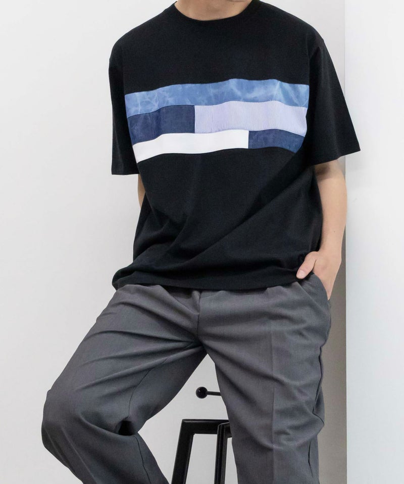 NAVY SARARI パネル切替えTシャツ メンズ メール便 対応商品商品画像-14