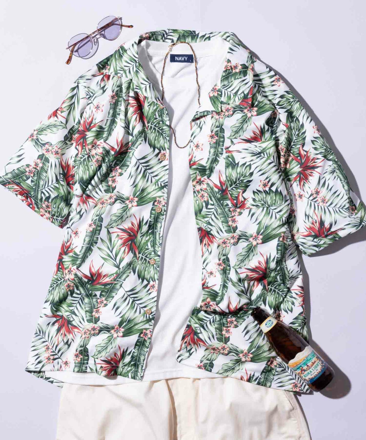 NAVY SARARI メッシュアロハシャツアンサンブル メンズ