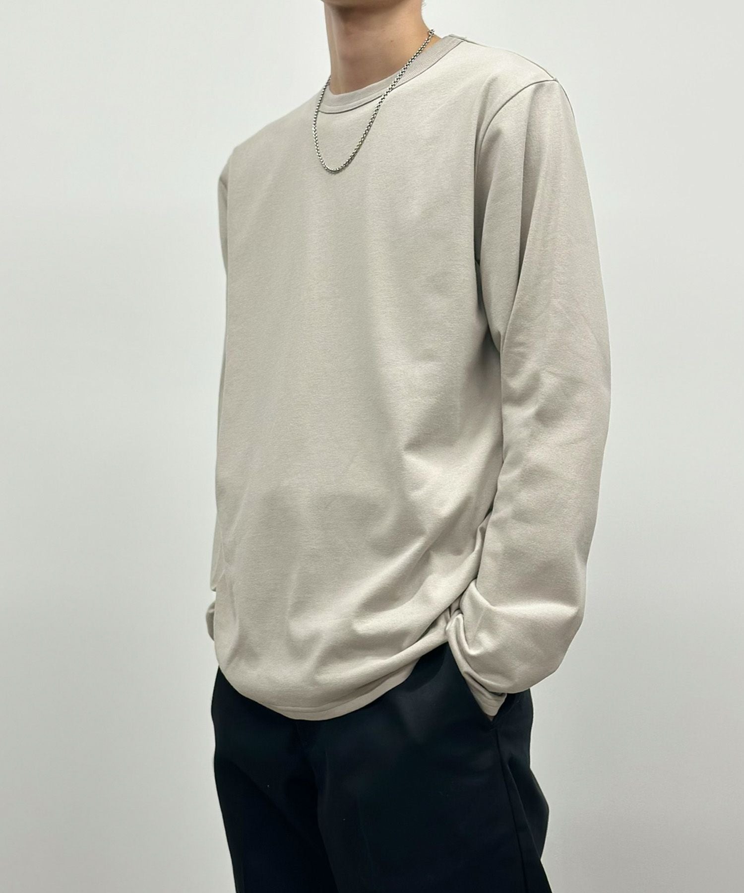 NAVY 天竺クルーネック長袖Tシャツ メンズ