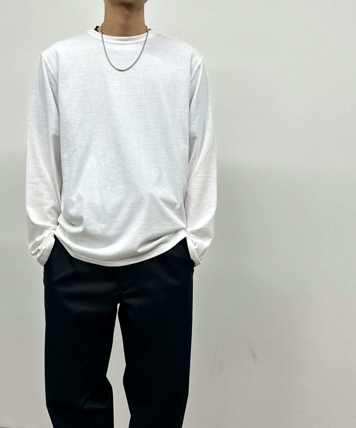 NAVY 天竺クルーネック長袖Tシャツ メンズ