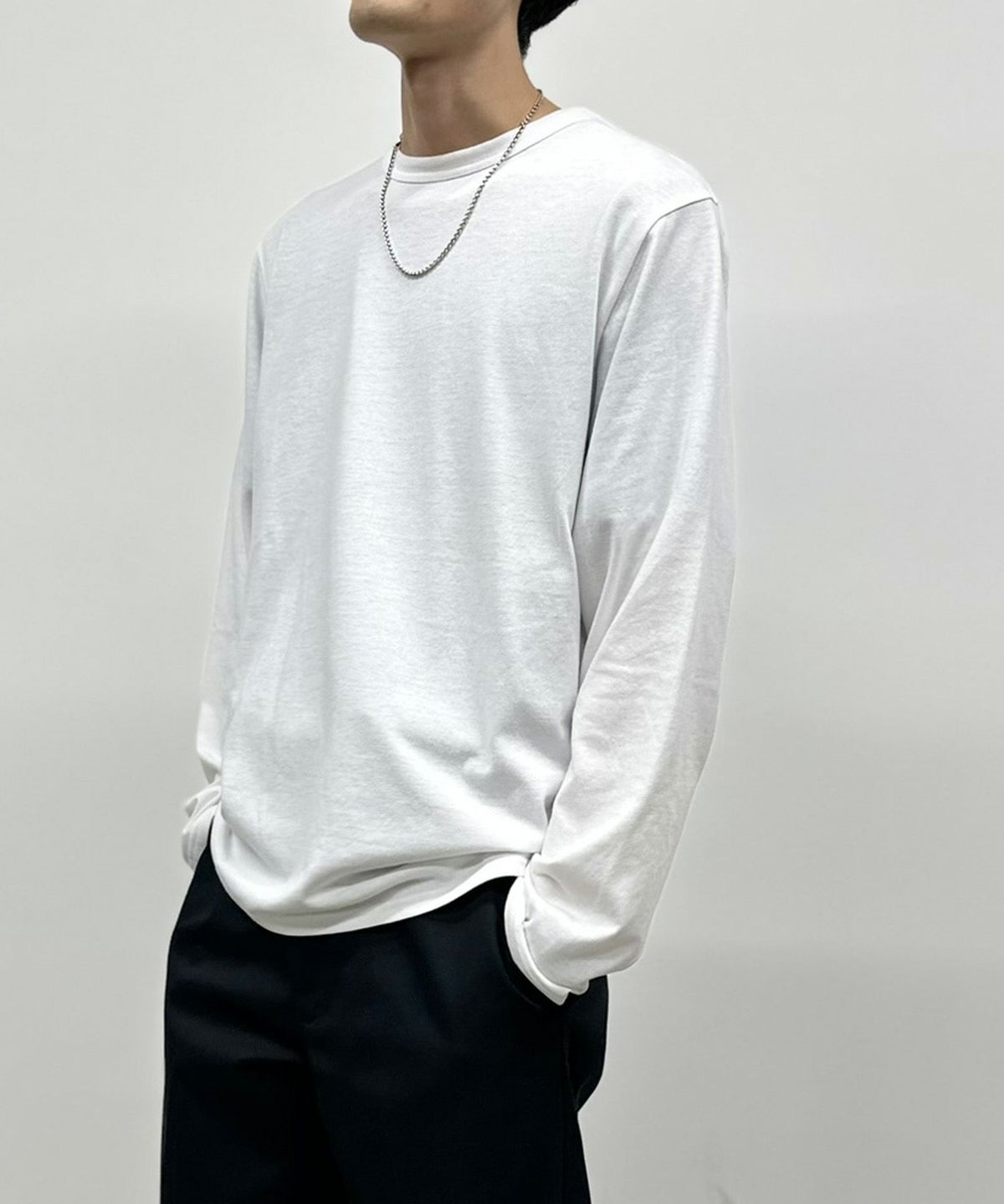 NAVY 天竺クルーネック長袖Tシャツ メンズ