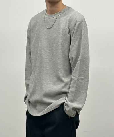 NAVY ワッフルクルーネック長袖Tシャツ メンズ
