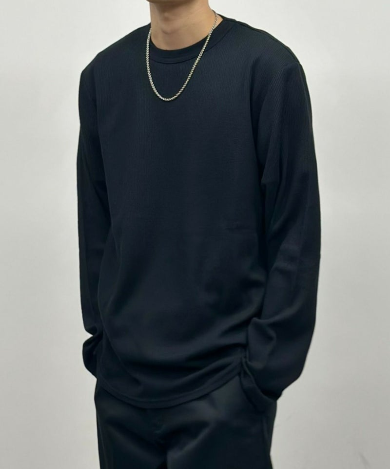 [期間限定価格]NAVY  ワッフルクルーネック長袖Tシャツ メンズ商品画像-2