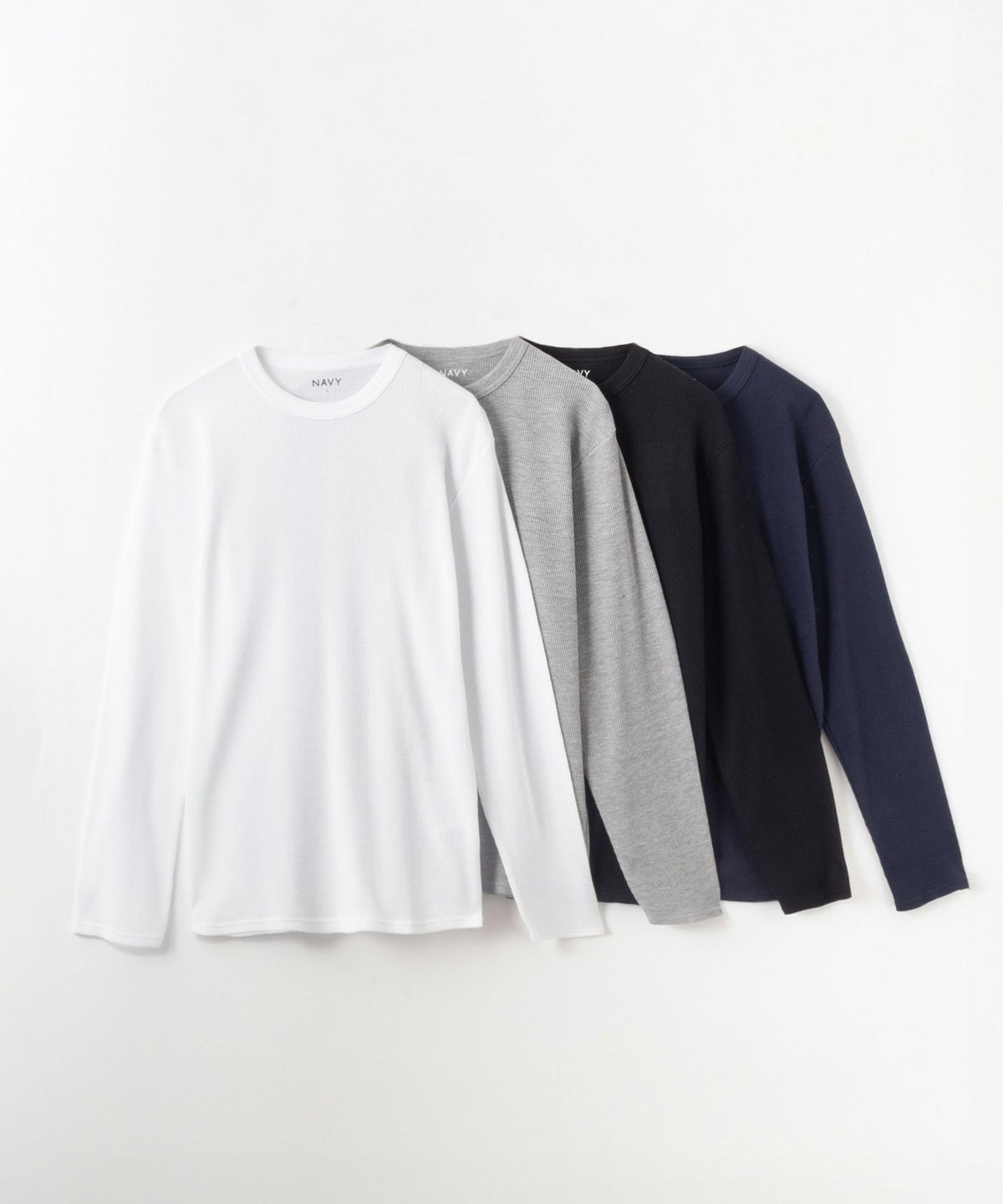 NAVY ワッフルクルーネック長袖Tシャツ メンズ