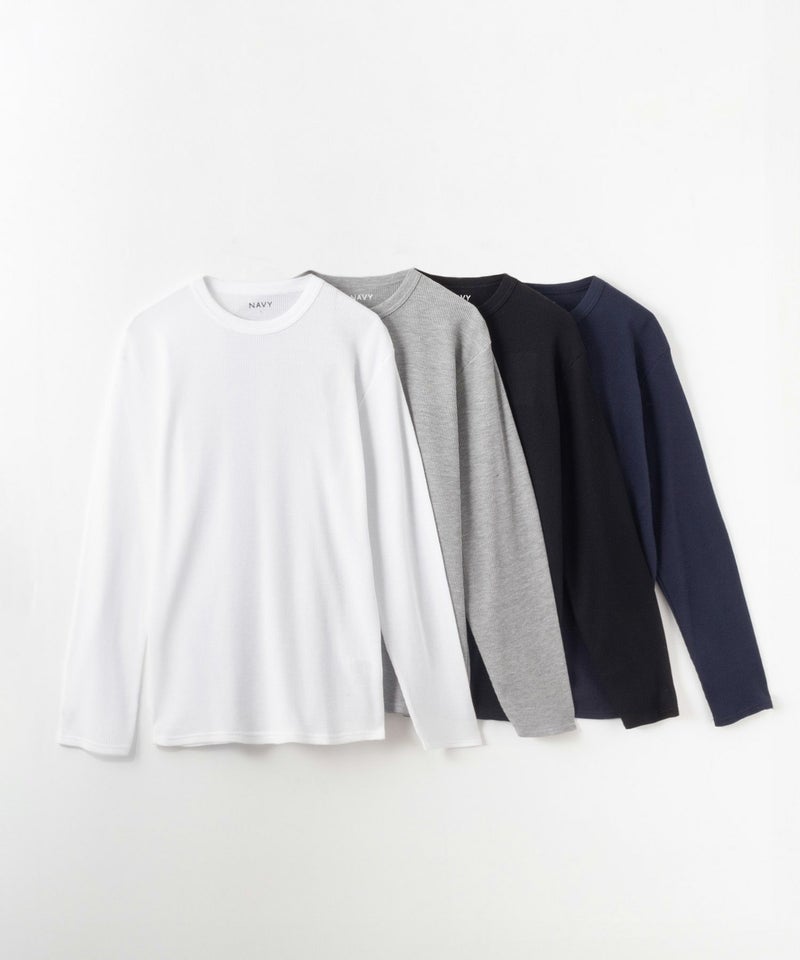 [期間限定価格]NAVY  ワッフルクルーネック長袖Tシャツ メンズ商品画像-4