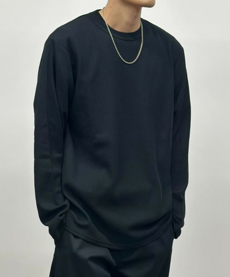 NAVY ワッフルクルーネック長袖Tシャツ メンズ商品画像-7