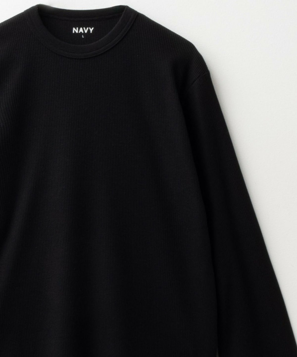NAVY ワッフルクルーネック長袖Tシャツ メンズ