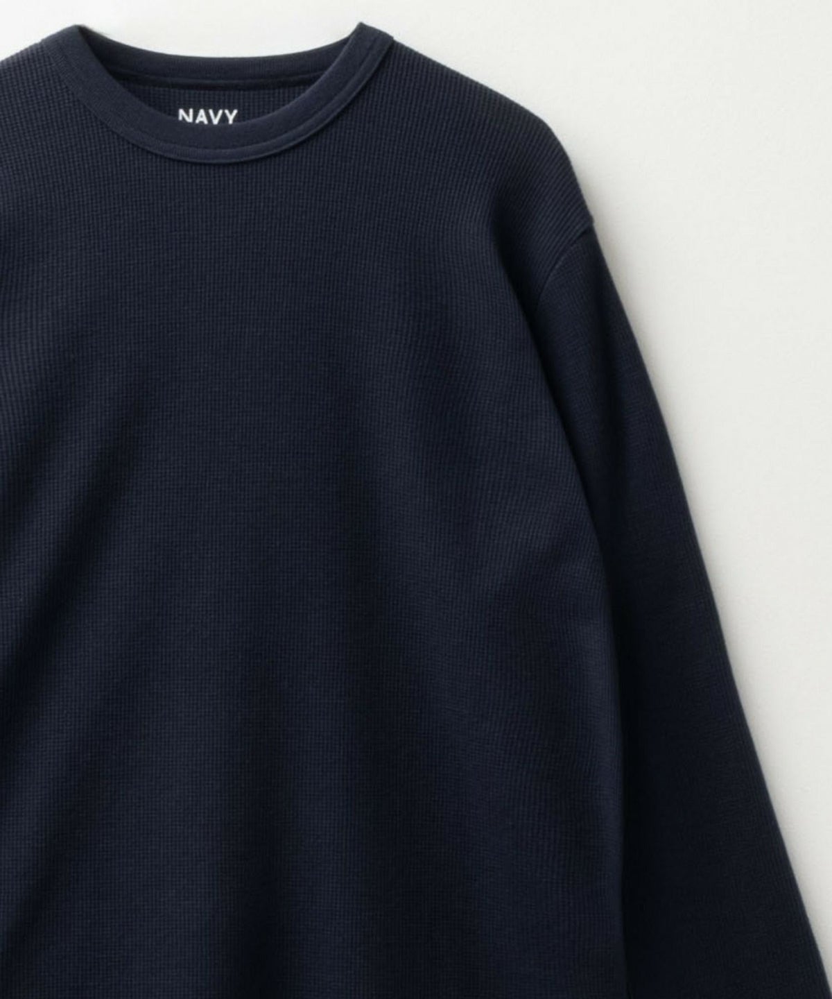 NAVY ワッフルクルーネック長袖Tシャツ メンズ