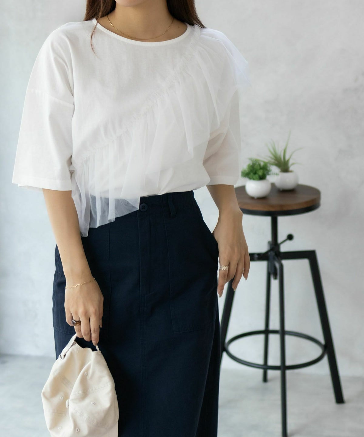 Howdy Marie 身頃チュール5分袖Tシャツ レディース ネコポス 対応商品