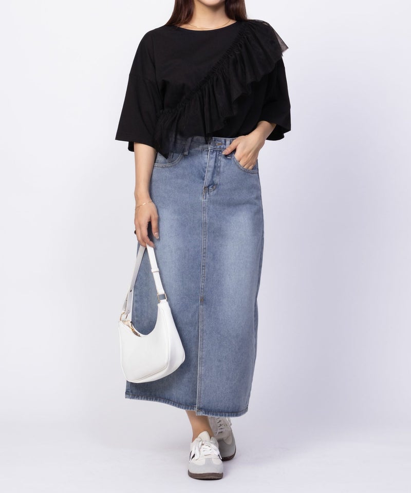 Howdy Marie 身頃チュール5分袖Tシャツ レディース メール便 対応商品商品画像-6