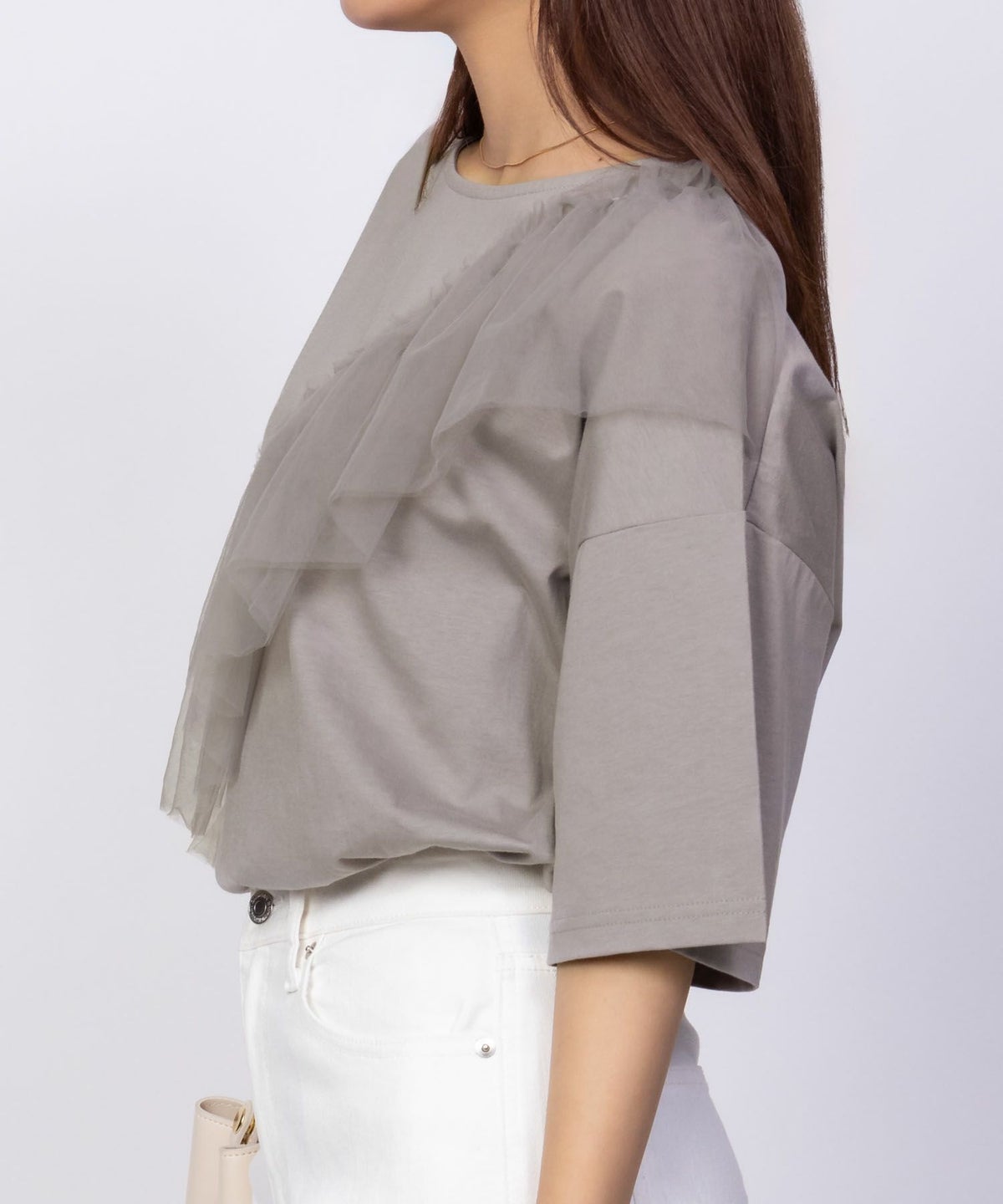 Howdy Marie 身頃チュール5分袖Tシャツ レディース ネコポス 対応商品