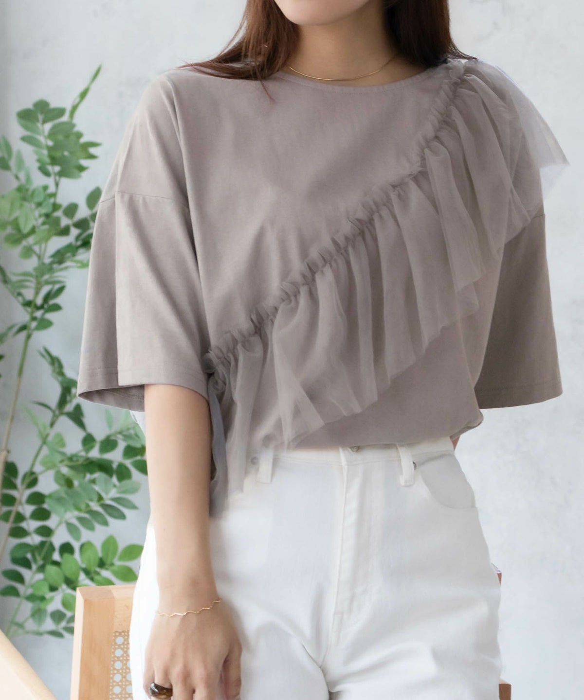 Howdy Marie 身頃チュール5分袖Tシャツ レディース ネコポス 対応商品