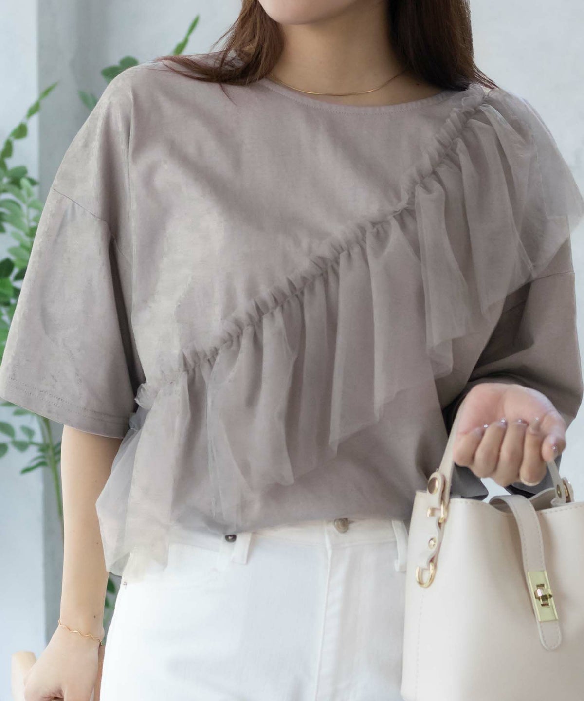 Howdy Marie 身頃チュール5分袖Tシャツ レディース ネコポス 対応商品