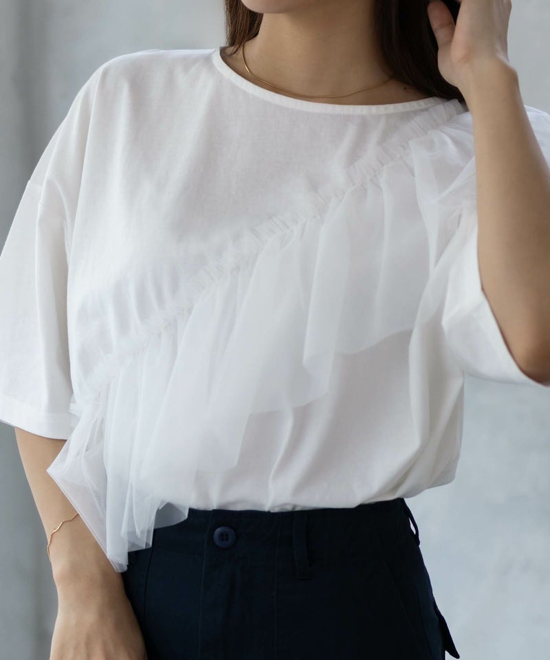 Howdy Marie 身頃チュール5分袖Tシャツ レディース メール便 対応商品商品画像-13