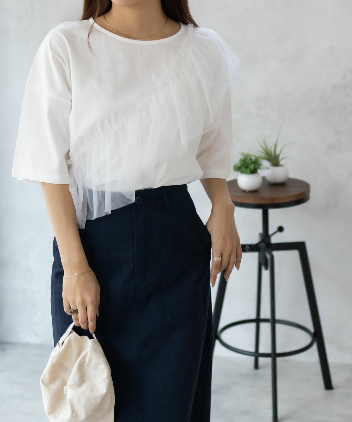 Howdy Marie 身頃チュール5分袖Tシャツ レディース ネコポス 対応商品