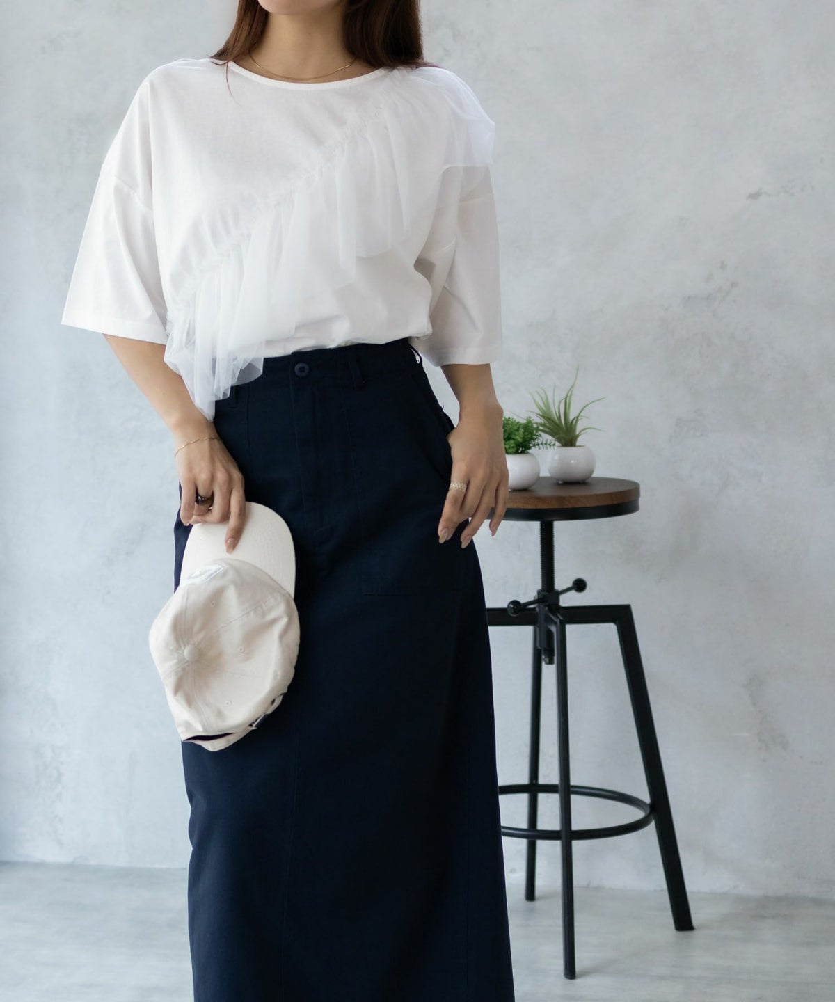 Howdy Marie 身頃チュール5分袖Tシャツ レディース ネコポス 対応商品