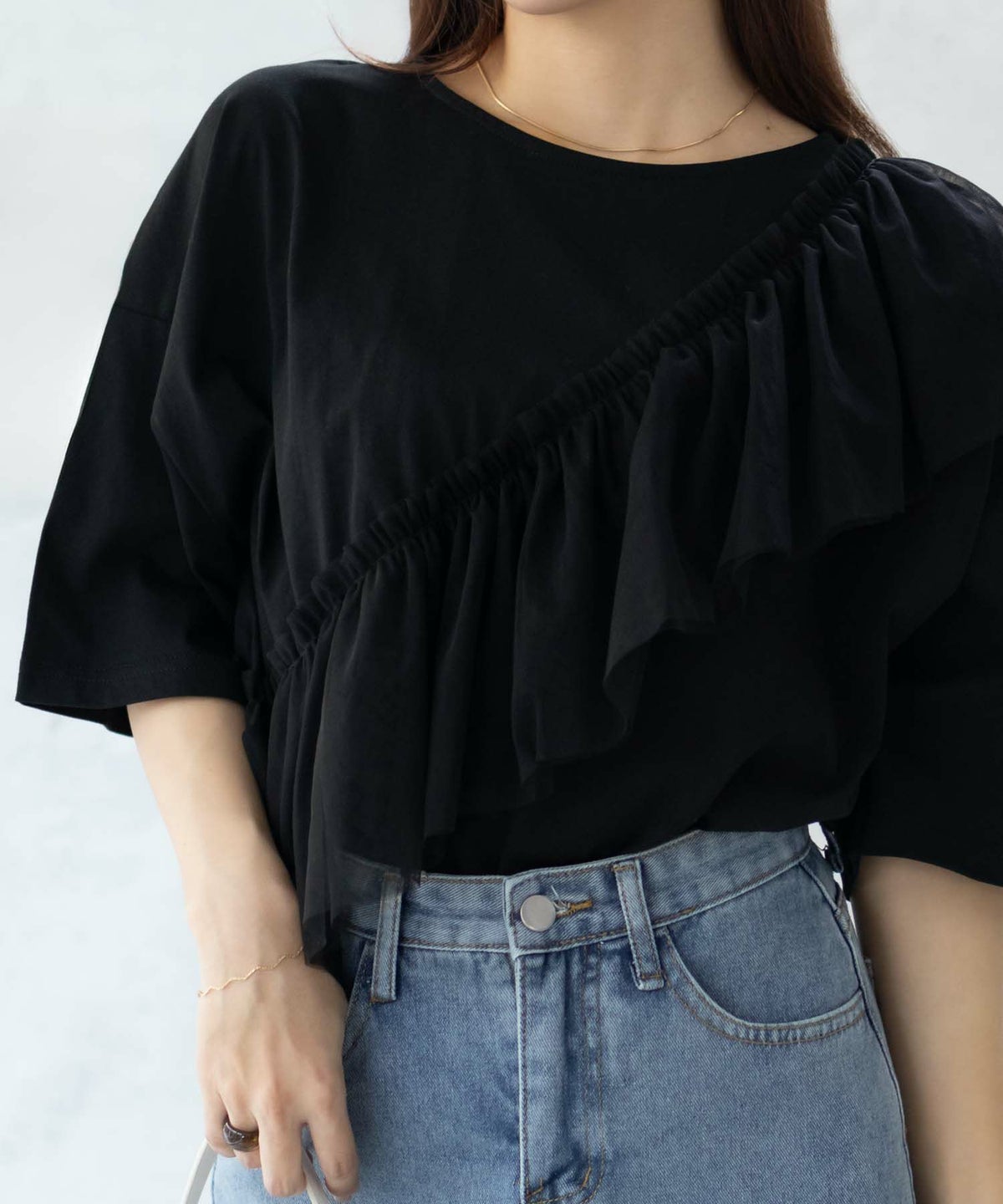 Howdy Marie 身頃チュール5分袖Tシャツ レディース ネコポス 対応商品