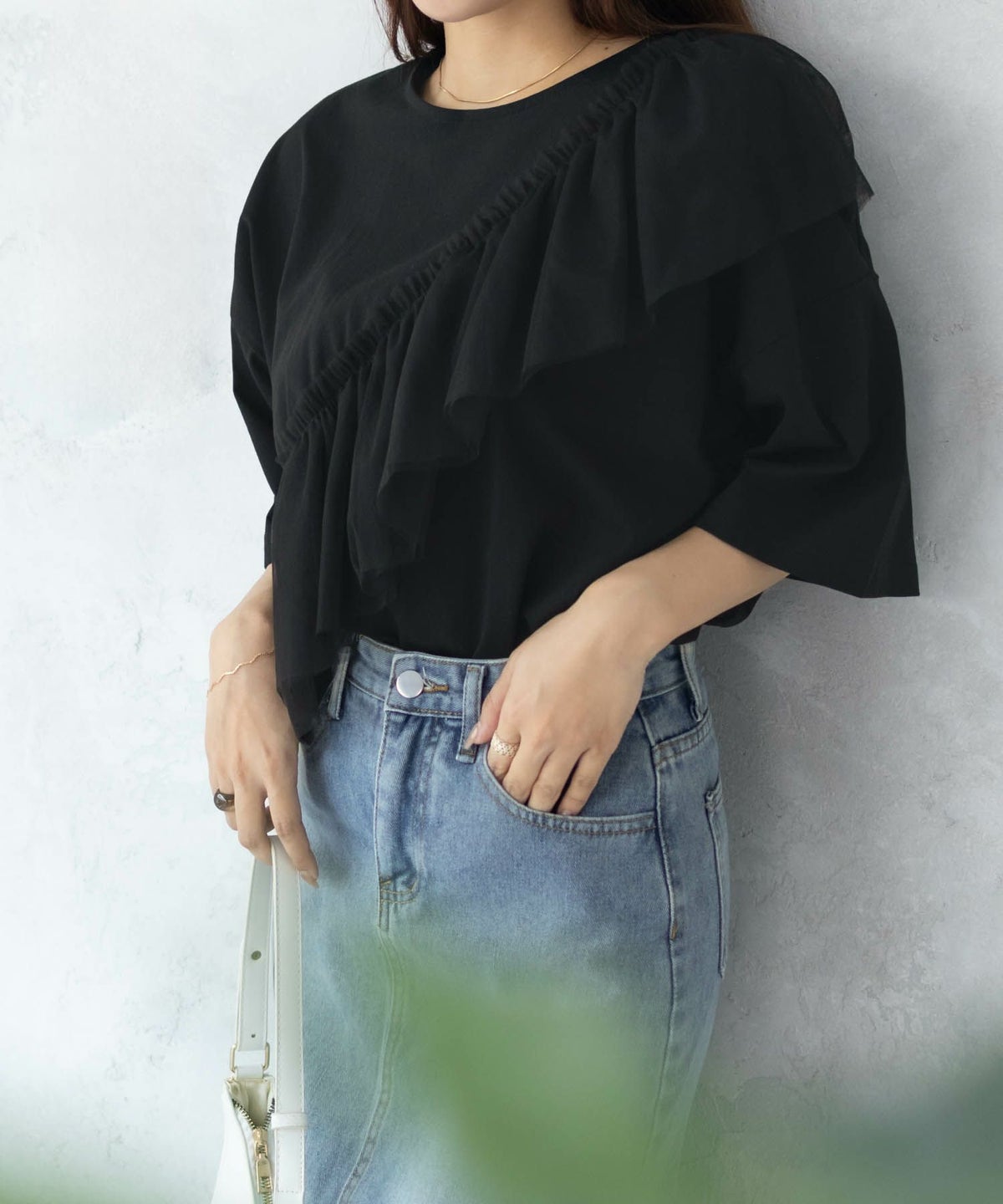 Howdy Marie 身頃チュール5分袖Tシャツ レディース ネコポス 対応商品