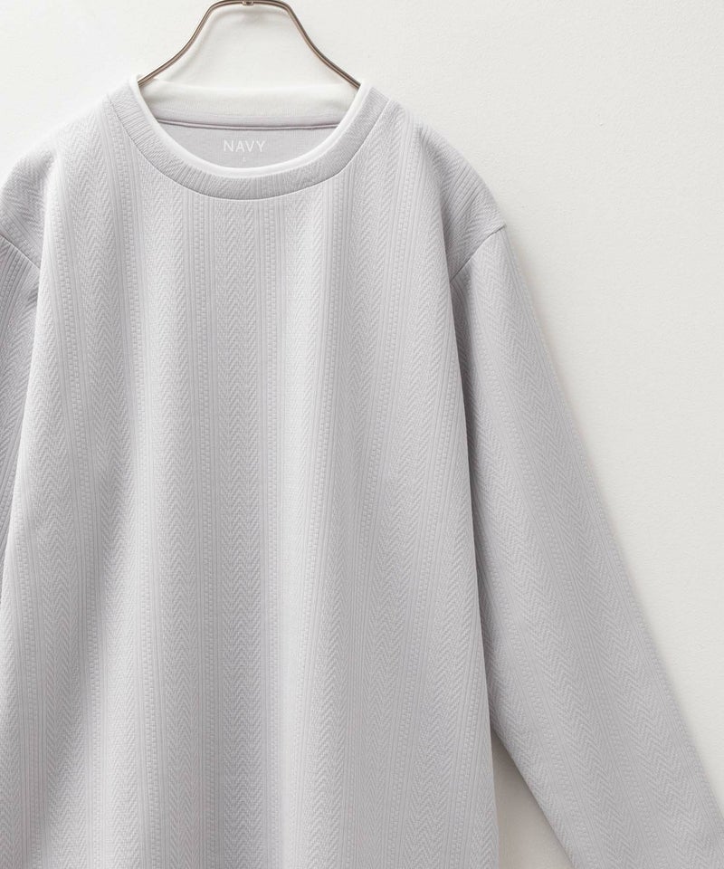NAVY 時短コーデ ヘリンボーン長袖Tシャツ メンズ商品画像-1