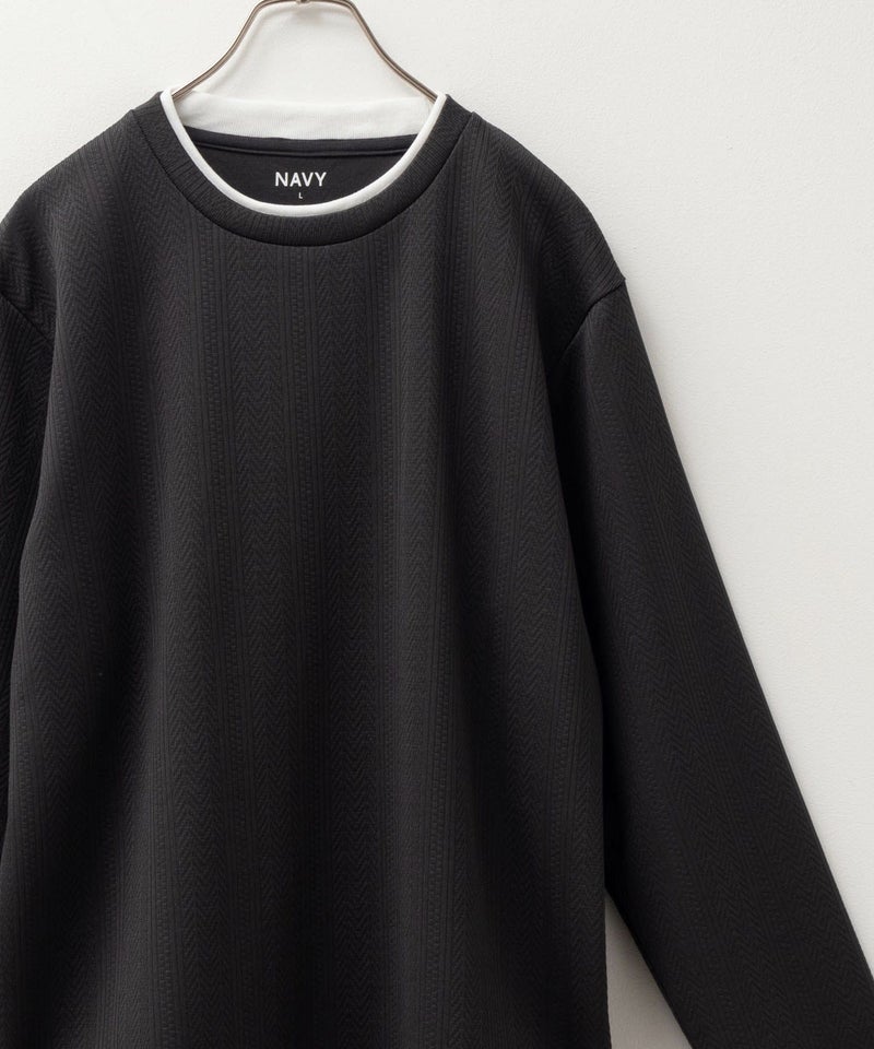 NAVY 時短コーデ ヘリンボーン長袖Tシャツ メンズ商品画像-2