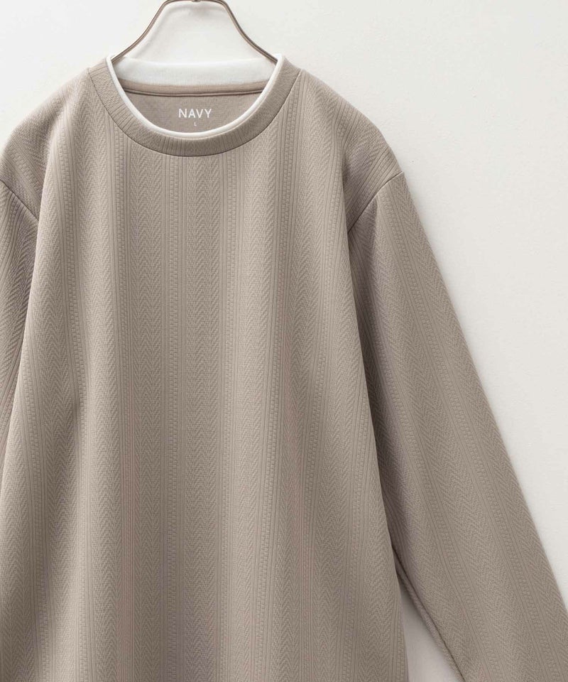 NAVY 時短コーデ ヘリンボーン長袖Tシャツ メンズ商品画像-4