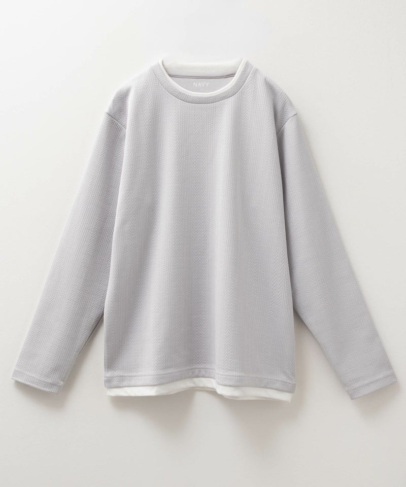 NAVY 時短コーデ ヘリンボーン長袖Tシャツ メンズ商品画像-5