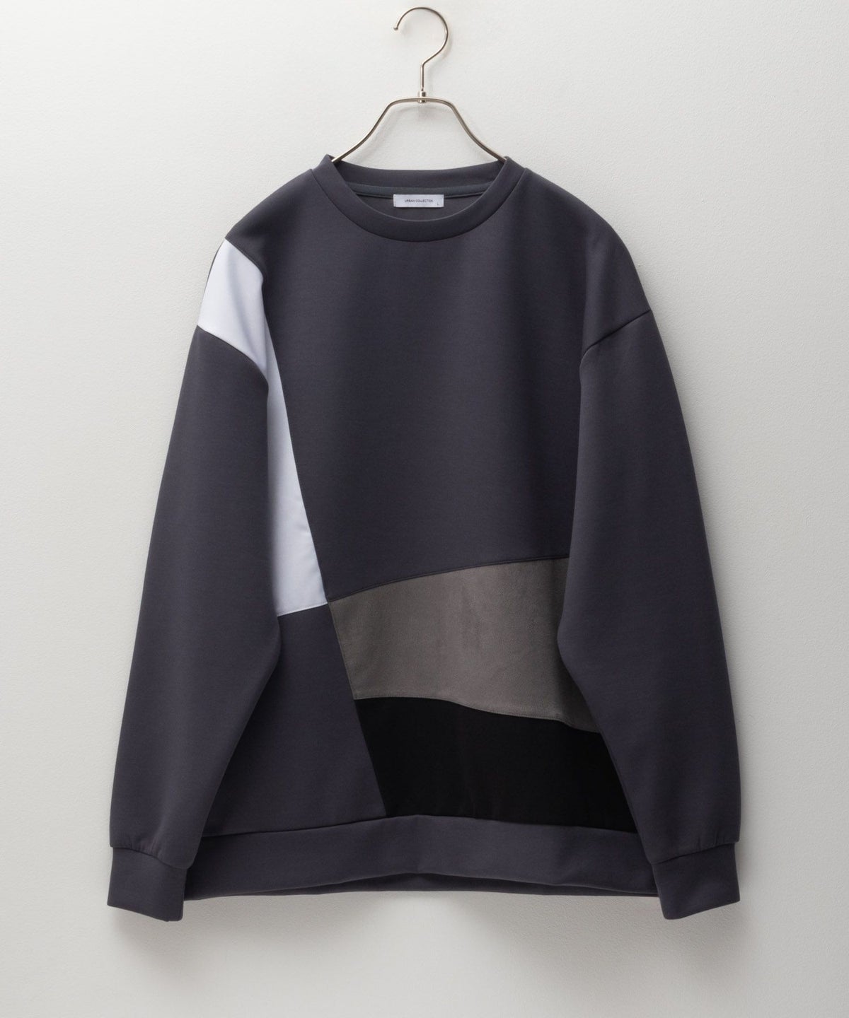 URBAN COLLECTION エアスムージー ポンチ素材 切替クルーネックプルオーバー メンズ