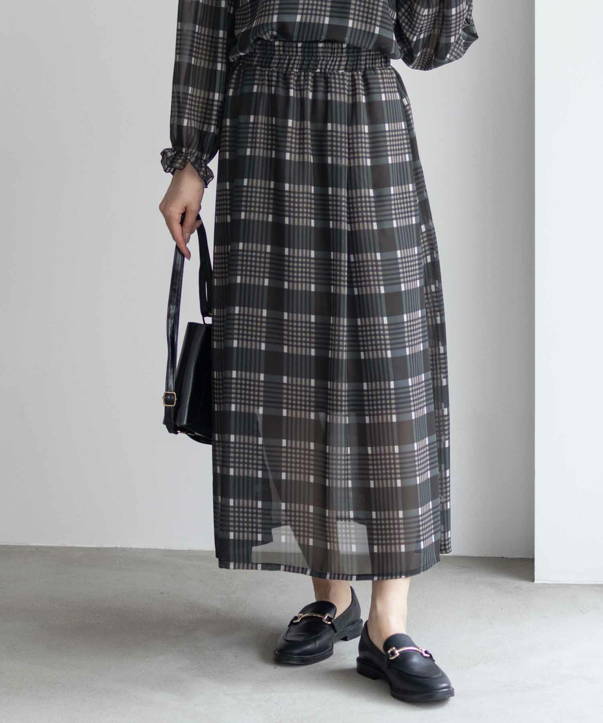 HusHusH チェックプリントシフォンスカート レディース