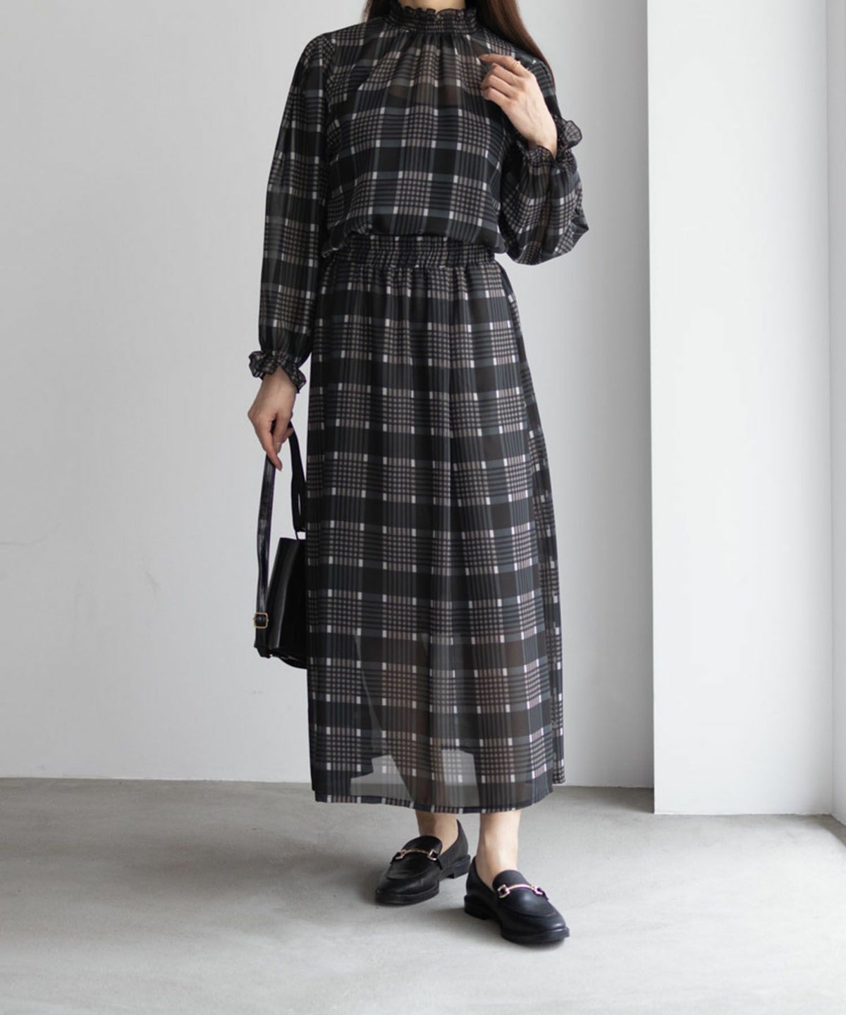 HusHusH チェックプリントシフォンスカート レディース