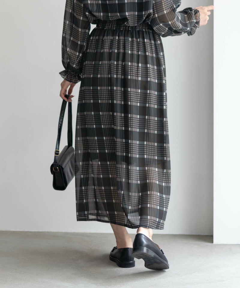 HusHusH チェックプリントシフォンスカート レディース商品画像-6