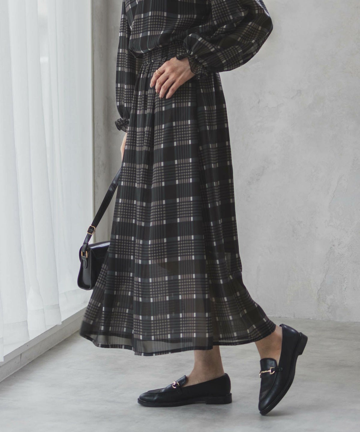 HusHusH チェックプリントシフォンスカート レディース