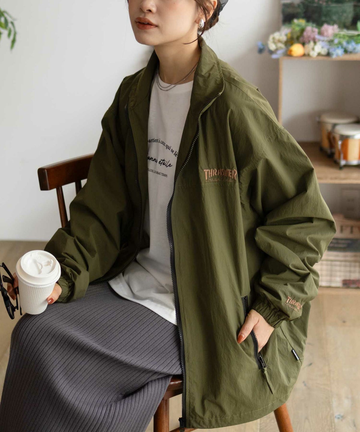 THRASHER 総柄裏地付きナイロンジャケット メンズ